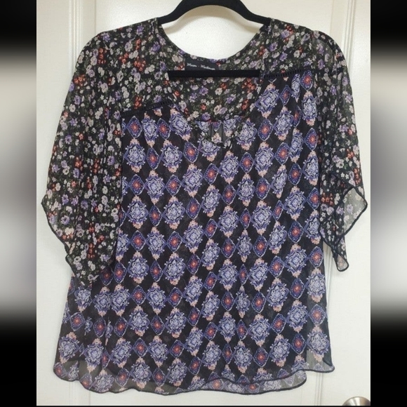 Floral & Paisley Baby Doll Blouse Boho Hippie Shirt - Picture 1 of 3